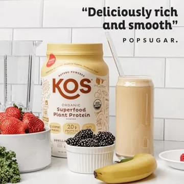 KOS Vegan Protein Powder Erythritol Free, Vanilla USDA Organic - Pea Protein Blend, Plant Based Superfood Rich in Vitamins & Minerals - Keto, Dairy Free - Meal Replacement for Women & Men, 28 Servings