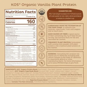 KOS Vegan Protein Powder Erythritol Free, Vanilla USDA Organic - Pea Protein Blend, Plant Based Superfood Rich in Vitamins & Minerals - Keto, Dairy Free - Meal Replacement for Women & Men, 28 Servings