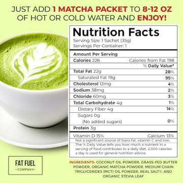 FAT FUEL Keto Matcha 22g - Premium Instant Organic Drink
