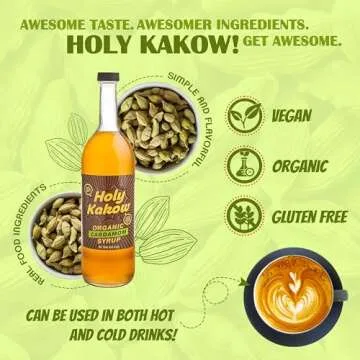 Holy Kakow Cafe Organic Cardamom Syrup - 750ml, Real Ingredients for Coffee & Cocktails