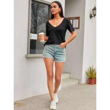 Eachyes Women's Deep V Neck T Shirts for Stylish Comfort