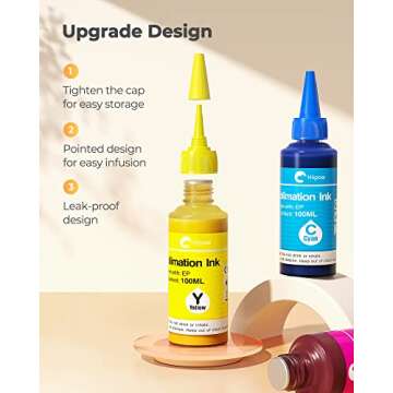 Hiipoo Sublimation Ink Refilled Bottles with Heat Tape Refill for ET2400 XP4105 XP4100 ET2720 ET2760...