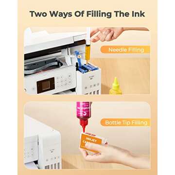 Hiipoo Sublimation Ink Refilled Bottles with Heat Tape Refill for ET2400 XP4105 XP4100 ET2720 ET2760 ET2750 ET4800 ET-2800 ET-2803 ET-2850 Inkjet Printers Heat Press Transfer on Mugs T-Shirts