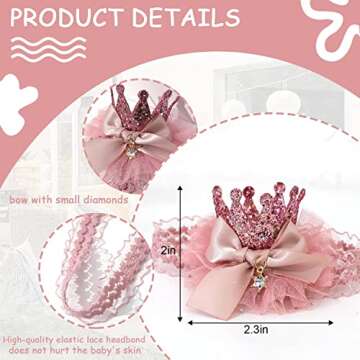 BOOMPA Pink Birthday Party Decorations - First Birthday Party Headband, Bow Crown Birthday Hat - Sim...