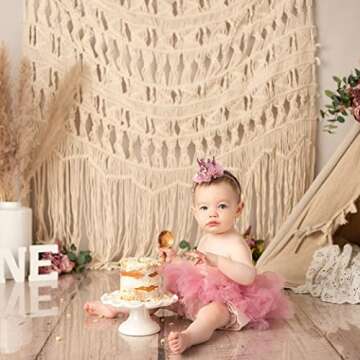 BOOMPA Pink Birthday Party Decorations - First Birthday Party Headband, Bow Crown Birthday Hat - Simple, Pure, Baby Angel Birthday Hat - Best Photo Booth Props and Backdrop Cake Smash