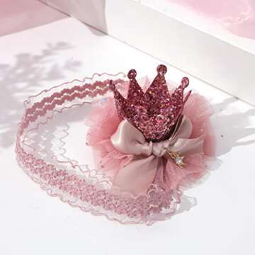 BOOMPA Pink Birthday Party Decorations - First Birthday Party Headband, Bow Crown Birthday Hat - Simple, Pure, Baby Angel Birthday Hat - Best Photo Booth Props and Backdrop Cake Smash