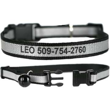 GoTags Personalized Reflective Cat Collars, Engraved Custom Cat Collar with Name and Phone Identification, Breakaway Collar with Safety Release Buckle and Bell, Adjustable for Cats and Kitten, (Black)