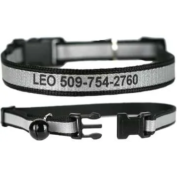 GoTags Personalized Reflective Cat Collars, Engraved Custom Cat Collar with Name and Phone Identification, Breakaway Collar with Safety Release Buckle and Bell, Adjustable for Cats and Kitten, (Black)