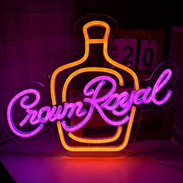 Vinray Crown Canadian Whiskey Neon Sign for Garage Bar Club Decor,Dimmable Led Art Wall Lights for M...