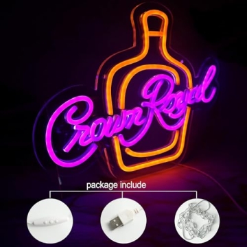 Vinray Crown Whiskey Neon Sign for Bars and Parties