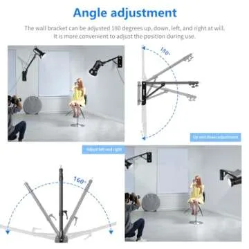 Neewer Wall Mounting Boom Arm with Triangle Base for Photography Studio Video Strobe Light Monolight Softbox Umbrella Reflector, 180 Degree Rotation, Max Length 66.5 inches/169centimeters (Black)