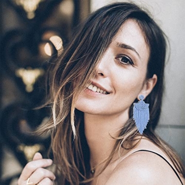 Big Beaded Tassel Earrings (Blue F)