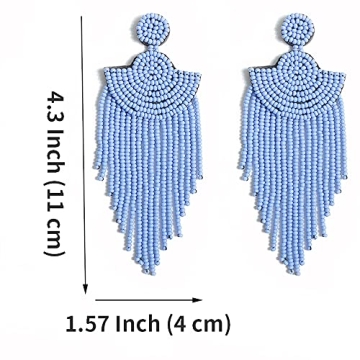 Big Beaded Tassel Earrings (Blue F)