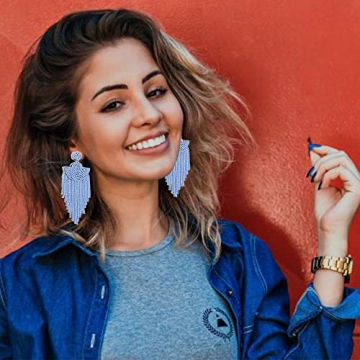 Big Beaded Tassel Earrings (Blue F)