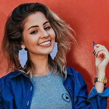 Big Beaded Tassel Earrings (Blue F)