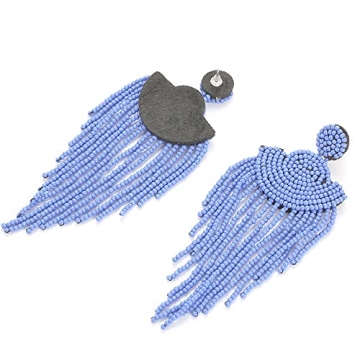 Big Beaded Tassel Earrings (Blue F)