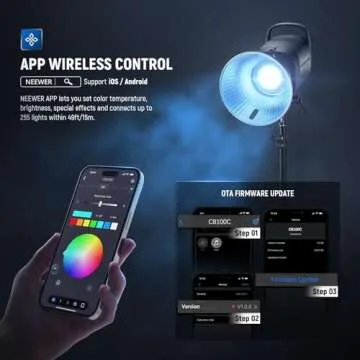 NEEWER CB100C 130w RGB LED Video Light with Super Clamp, APP/2.4G Control 360° Full Color 2700K-6500K 27000lux/m COB Bowens Continuous Lighting TLCI/CRI97+ 17 Scenes for Video Recording Photography