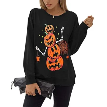 Zarmfly Halloween Sweatshirts for Women - Pumpkin Skeleton Shirts for Fun Fall Fashion