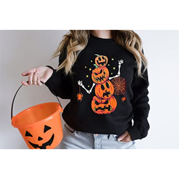 Zarmfly Halloween Sweatshirts for Women - Pumpkin & Skeleton Tops