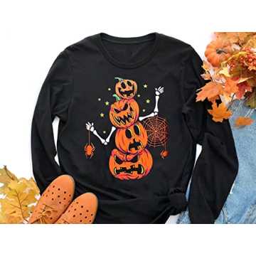 Zarmfly Halloween Sweatshirts for Women - Pumpkin & Skeleton Tops