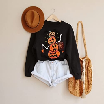 Zarmfly Halloween Sweatshirts for Women - Pumpkin & Skeleton Tops