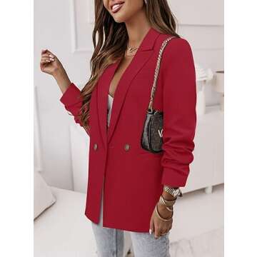 CRAZY GRID Women Business Casual Blazer Jacket Fashion Plus Size Blazer Ladies Buttons Work Professional Formal Office Suit Jacket Oversize 3XL Red