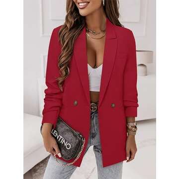 CRAZY GRID Women Business Casual Blazer Jacket Fashion Plus Size Blazer Ladies Buttons Work Professional Formal Office Suit Jacket Oversize 3XL Red