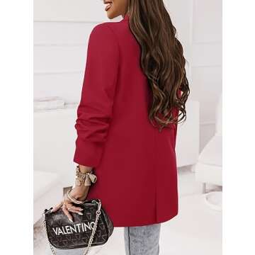 CRAZY GRID Women Business Casual Blazer Jacket Fashion Plus Size Blazer Ladies Buttons Work Professional Formal Office Suit Jacket Oversize 3XL Red