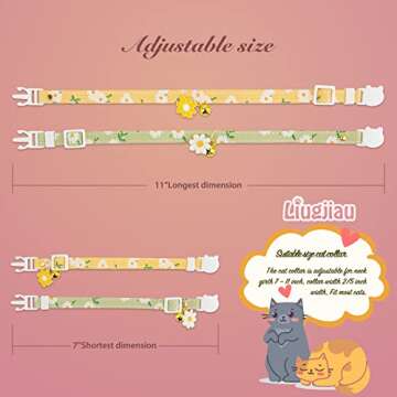 2 Pack Cotton Breakaway Cat Collar with Bell Yellow&Green Flowers Pendant Cute Kitten Cat Collar Sui...