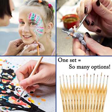 Ledgebay Miniature Paint Brushes Fine Tip Brush Set for Micro Detail | Hand Crafted Perfectly Balanced & Weighted Wood Handles, Taklon Bristles for Painting Model, Acrylic, Oil, Watercolor (15, Wood)