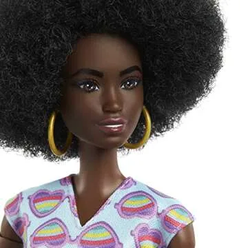 Barbie Fashionistas Doll #194 with Natural Black Hair, Plus Wheelchair & Ramp, Wearing Rainbow Heart Romper & Accessories Including Shoes & Hoop Earrings