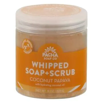 Pacha Coconut Papaya Whipped Soap & Scrub, Luxurious Body Wash and Scrub for a Nourishing & Relaxing...