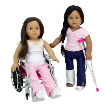 Sophia's 18 Inch Doll Accessories Wheelchair, Cast, and Crutches 5 Piece Medical Themed Role Play Set, Hot Pink
