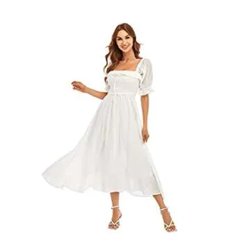 R.YIposha Cotton Square Neck Ruffled Maxi Dress