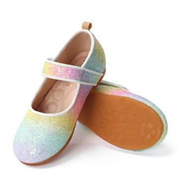TOZHCITA Rainbow Dress Shoes Girl's Glitter Princess Shoes Toddler Mary Jane Shoes Sparkly Party Ballet Flats in Casual Wearing Colorful Gift for Little Girls