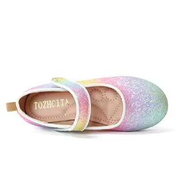 TOZHCITA Rainbow Dress Shoes Girl's Glitter Princess Shoes Toddler Mary Jane Shoes Sparkly Party Ballet Flats in Casual Wearing Colorful Gift for Little Girls