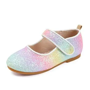 TOZHCITA Rainbow Dress Shoes Girl's Glitter Princess Shoes Toddler Mary Jane Shoes Sparkly Party Ballet Flats in Casual Wearing Colorful Gift for Little Girls