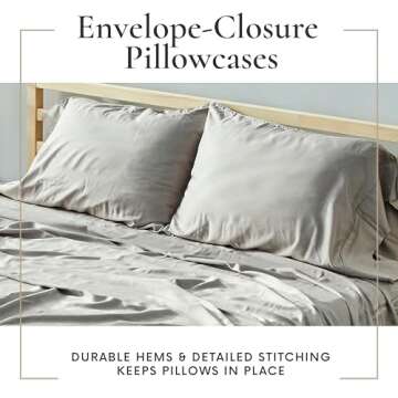 Bamboo Bay 6 Piece Full Size Sheet Set, 100% Viscose Made from Bamboo, Breathable, Ultra Soft Cooling Bed Sheets for Hot Sleepers, Beddings with Deep Pockets Fit 16" Mattress, Light Grey