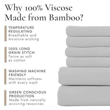 Bamboo Bay 6 Piece Full Size Sheet Set, 100% Viscose Made from Bamboo, Breathable, Ultra Soft Cooling Bed Sheets for Hot Sleepers, Beddings with Deep Pockets Fit 16" Mattress, Light Grey