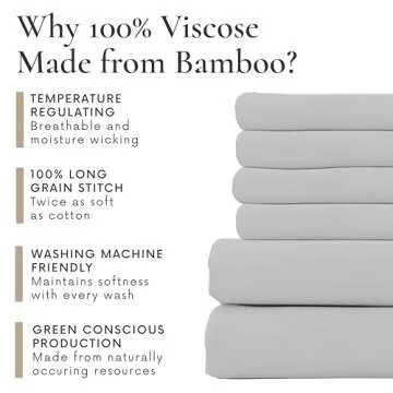 Bamboo Bay 6 Piece Full Size Sheet Set, 100% Viscose Made from Bamboo, Breathable, Ultra Soft Cooling Bed Sheets for Hot Sleepers, Beddings with Deep Pockets Fit 16" Mattress, Light Grey