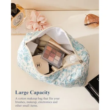 HBselect Quilted Makeup Bag for Women - Floral Design
