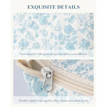HBselect Quilted Makeup Bag for Women - Floral Design
