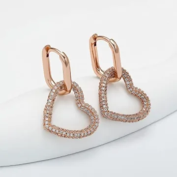 KOSE 14K Gold Huggie Hoop Heart Dangle Earrings for Women