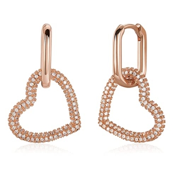 KOSE 14K Gold Huggie Hoop Heart Dangle Earrings for Women