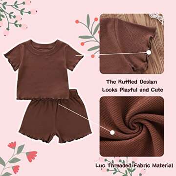 Dimoybabe 4t Girls Clothes Toddler Girl Summer Outfits Clothes Set Ruffle Ribbed Short Sleeves T-Shirt Tops Shorts Comfy Outfits (Brown, 4-5T)
