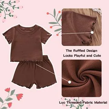 Dimoybabe 4t Girls Clothes Toddler Girl Summer Outfits Clothes Set Ruffle Ribbed Short Sleeves T-Shirt Tops Shorts Comfy Outfits (Brown, 4-5T)