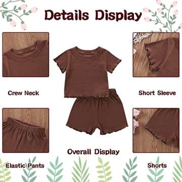 Dimoybabe 4t Girls Clothes Toddler Girl Summer Outfits Clothes Set Ruffle Ribbed Short Sleeves T-Shirt Tops Shorts Comfy Outfits (Brown, 4-5T)