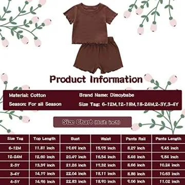 Dimoybabe 4t Girls Clothes Toddler Girl Summer Outfits Clothes Set Ruffle Ribbed Short Sleeves T-Shirt Tops Shorts Comfy Outfits (Brown, 4-5T)