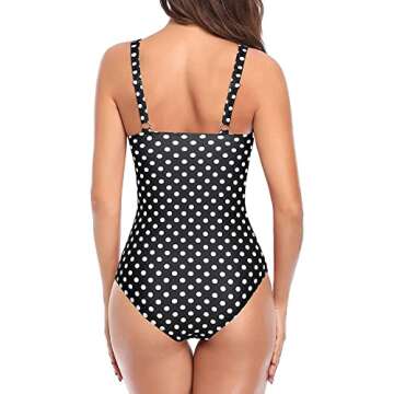 Tempt Me Women Black White Dot Ruched Slimming One Piece Swimsuits Tummy Control Vintage Bathing Sui...
