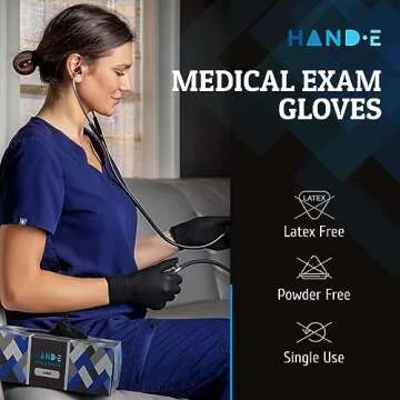 Hand-E Touch Black Nitrile Medical Gloves - Extra Thick 5 Mil, 100 Count